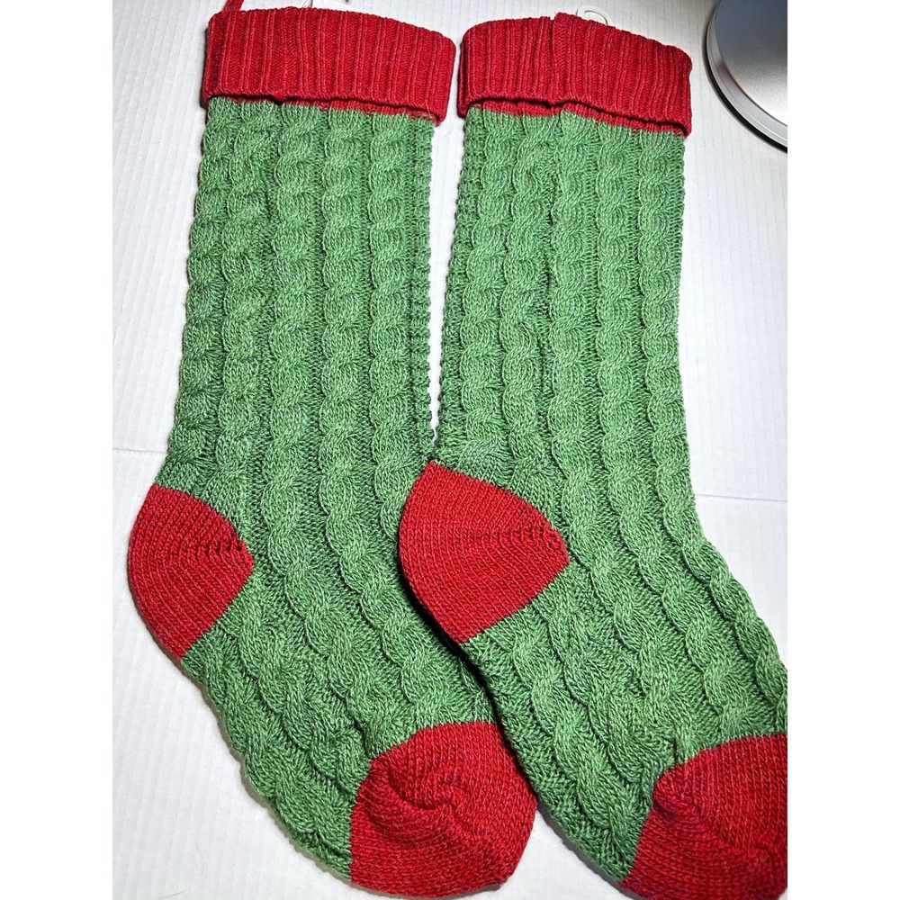 Christmas Santa Stockings Set (2) Red Green Medium Knit Lined